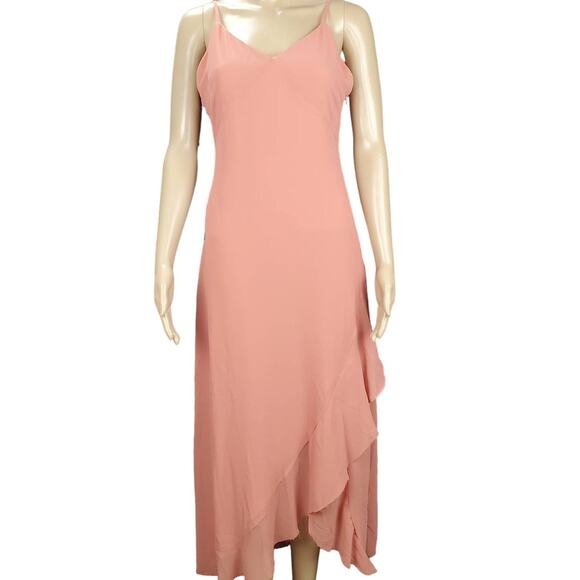 Lulus Peach Chiffon Asymmetric Midi Dress M Tier Flowy Ruflle Ethereal Fairy NWT - Picture 1 of 10